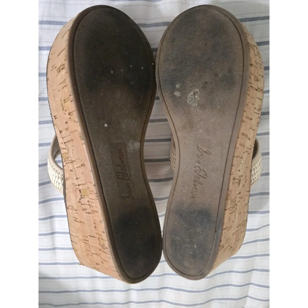 Sam Edelman Ruth Beige Leather Cork Wedge Thong Sandals size 8M
